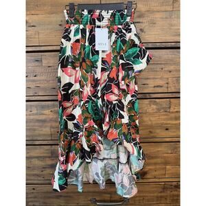 Misa Los Angeles Skirt Women's Small Multicolor Floral Ruffle Midi NWT Asym Hem